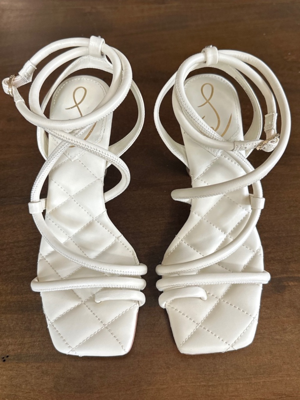 Sam Edelman Maven Ivory Off White Tubular Buckle Ankle Straps Heeled Sandal Sz 7